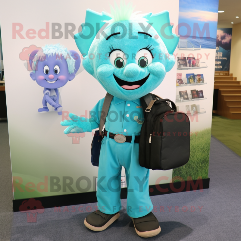 Teal Tooth Fairy mascot costume character dressed with a Dress Shirt and Backpacks Teal Tooth Fairy mascot costume character dressed with a Dress Shirt and Backpacks