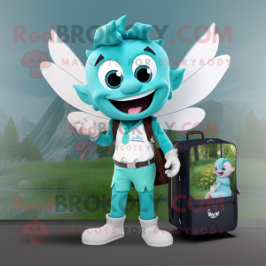Teal Tooth Fairy mascot costume character dressed with a Dress Shirt and Backpacks