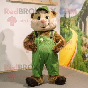 Olive Guinea Pig mascot costume character dressed with a Dungarees and Headbands