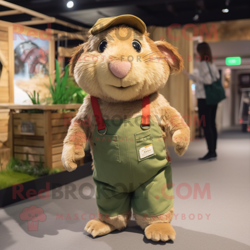 Olive Guinea Pig mascot costume character dressed with a Dungarees and Headbands Olive Guinea Pig mascot costume character dressed with a Dungarees and Headbands