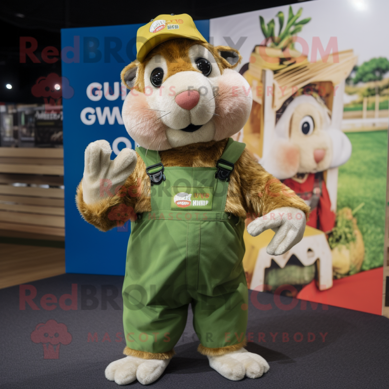Olive Guinea Pig mascot costume character dressed with a Dungarees and Headbands Olive Guinea Pig mascot costume character dressed with a Dungarees and Headbands