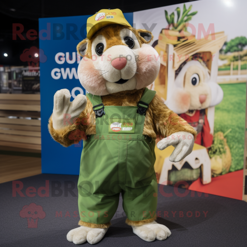 Olive Guinea Pig mascot costume character dressed with a Dungarees and Headbands