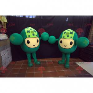 2 mascotes de bonecos de neve verdes engraçados - Redbrokoly.com