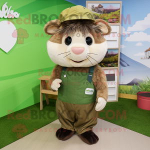 Olive Guinea Pig mascot costume character dressed with a Dungarees and Headbands