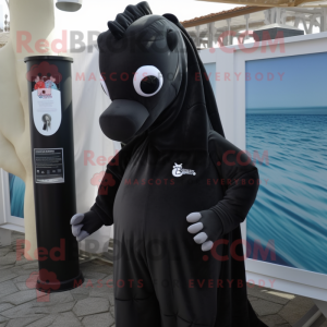 Black Sea Horse mascot costume character dressed with a Cover-up and Caps