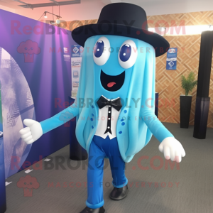 Blue Jellyfish mascot costume character dressed with a Blazer and Suspenders
