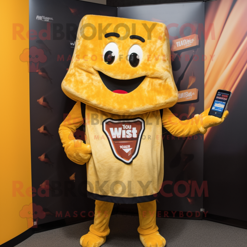 nan Grilled Cheese Sandwich mascot costume character dressed with a V-Neck Tee and Digital watches nan Grilled Cheese Sandwich mascot costume character dressed with a V-Neck Tee and Digital watches