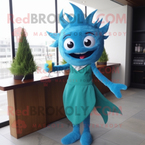 Cyan tonfisk maskot kostym...