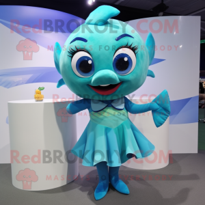 Cyan tonfisk maskot kostym...