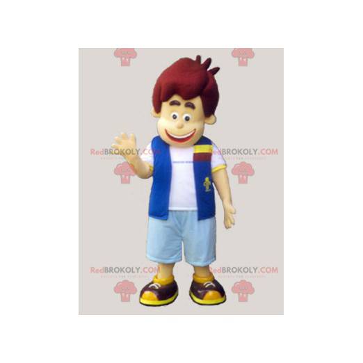 Boy mascot dressed in a vest and shorts - Redbrokoly.com