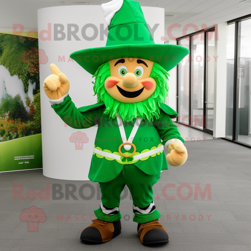Green Leprechaun Hat mascot costume character dressed with a Bermuda Shorts and Hairpins