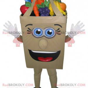 Papirpose med maskot fylt med frukt og grønnsaker -