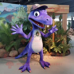 Lavender Dimorphodon mascot costume character dressed with a Bikini and Belts