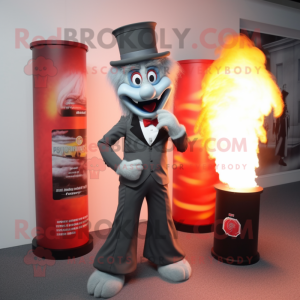 Gray Fire Eater mascot costume character dressed with a Evening Gown and Briefcases