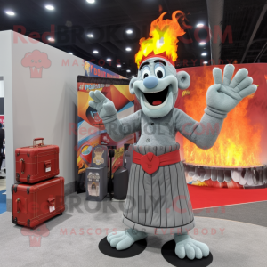 Gray Fire Eater mascot costume character dressed with a Evening Gown and Briefcases