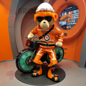 Orange Celtic Harp mascot costume character dressed with a Moto Jacket and Cummerbunds