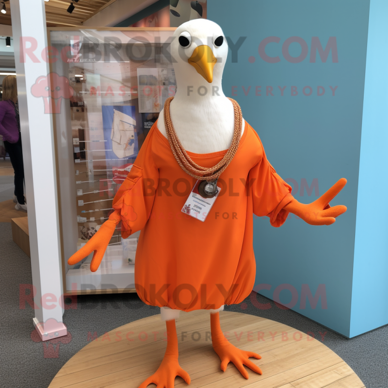 Orange Gull mascot costume character dressed with a Oxford Shirt and Necklaces Orange Gull mascot costume character dressed with a Oxford Shirt and Necklaces