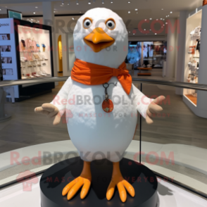 Orange Gull mascot costume character dressed with a Oxford Shirt and Necklaces