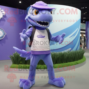 Lavender Barracuda mascot costume character dressed with a Trousers and Bracelet watches