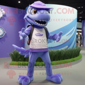 Lavender Barracuda mascot costume character dressed with a Trousers and Bracelet watches
