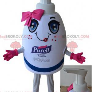 Mascota gigante de botella de jabón blanco y rosa -