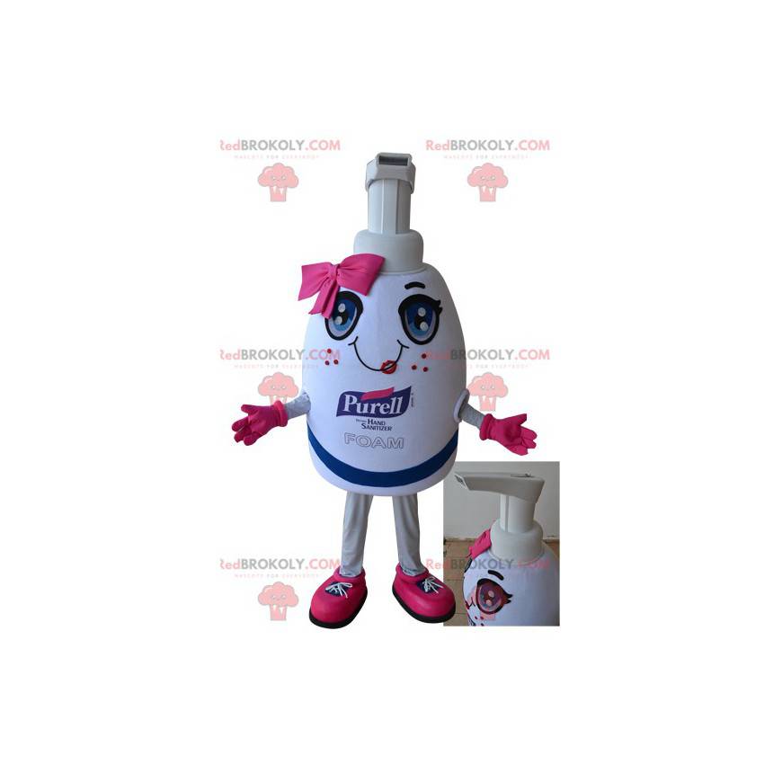 Mascote gigante de garrafa de sabão branco e rosa -