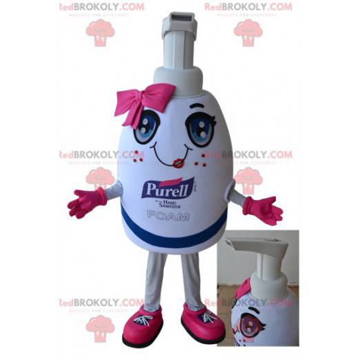 Mascote gigante de garrafa de sabão branco e rosa -