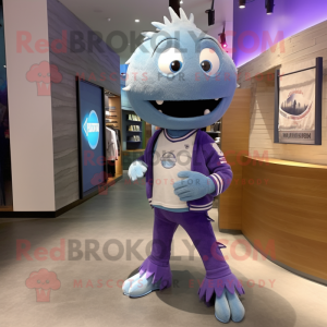 Lavender Barracuda mascot costume character dressed with a Trousers and Bracelet watches