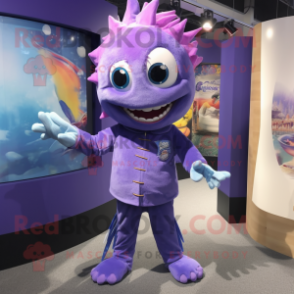 Lavender Barracuda mascot costume character dressed with a Trousers and Bracelet watches