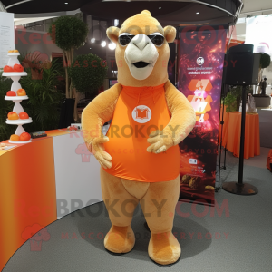 Orange Camel mascot costume character dressed with a Yoga Pants and Keychains