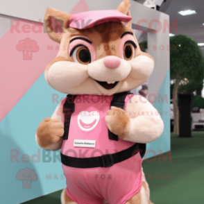 Pink Chipmunk mascot costume character dressed with a Tank Top and Belts