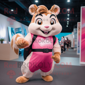 Pink Chipmunk mascot costume character dressed with a Tank Top and Belts