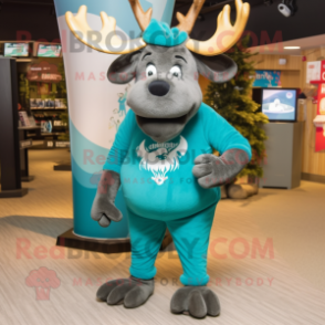 Teal Moose mascot costume character dressed with a Shorts and Headbands