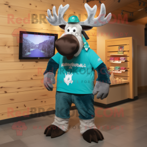 Teal Moose mascot costume character dressed with a Shorts and Headbands