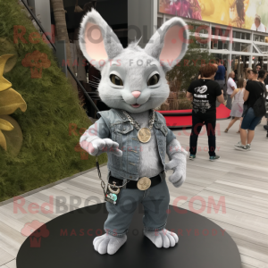 Silver Chinchilla mascot costume character dressed with a Skinny Jeans and Necklaces