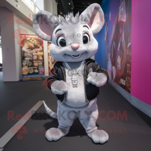 Silver Chinchilla mascot costume character dressed with a Skinny Jeans and Necklaces