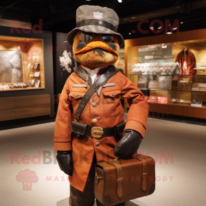 Rust Civil War Soldier mascot costume character dressed with a Jacket and Clutch bags