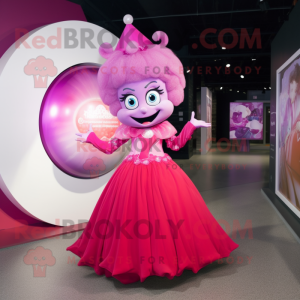 Magenta Tooth Fairy mascot costume character dressed with a Ball Gown and Bracelets