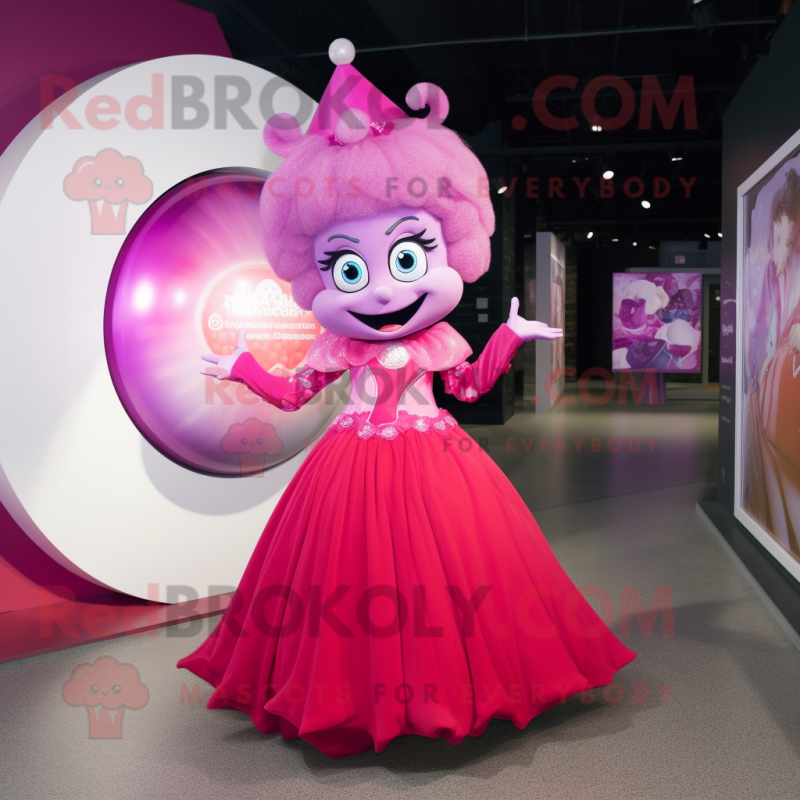 Magenta Tooth Fairy mascot costume character dressed with a Ball Gown and Bracelets Magenta Tooth Fairy mascot costume character dressed with a Ball Gown and Bracelets
