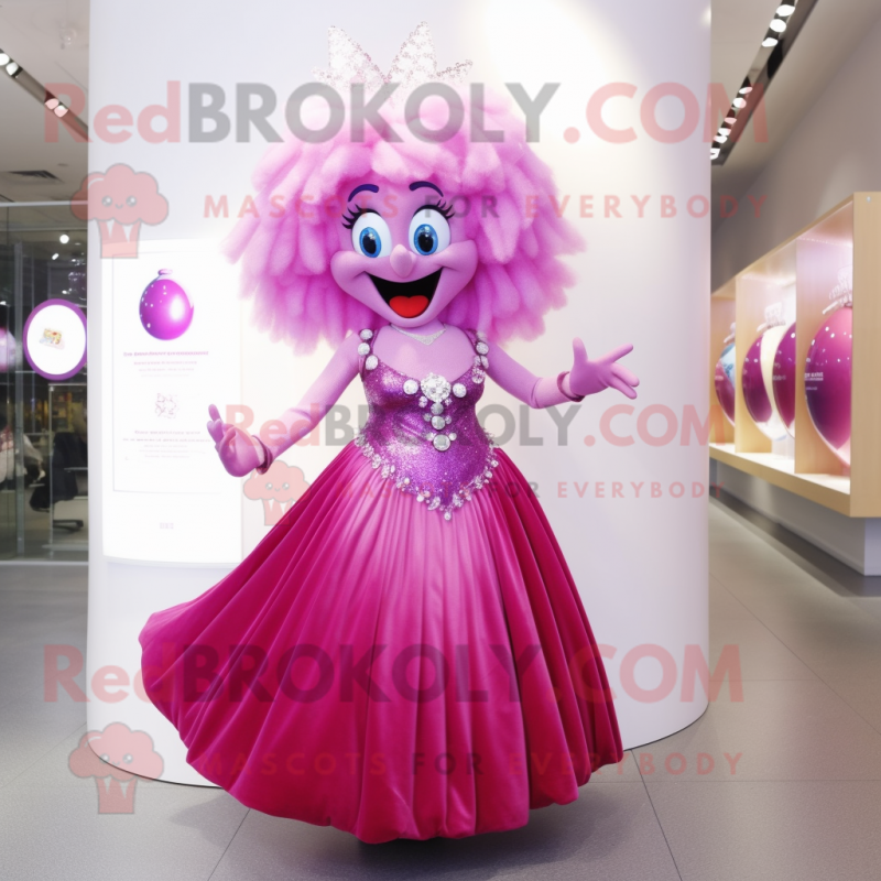 Magenta Tooth Fairy mascot costume character dressed with a Ball Gown and Bracelets Magenta Tooth Fairy mascot costume character dressed with a Ball Gown and Bracelets