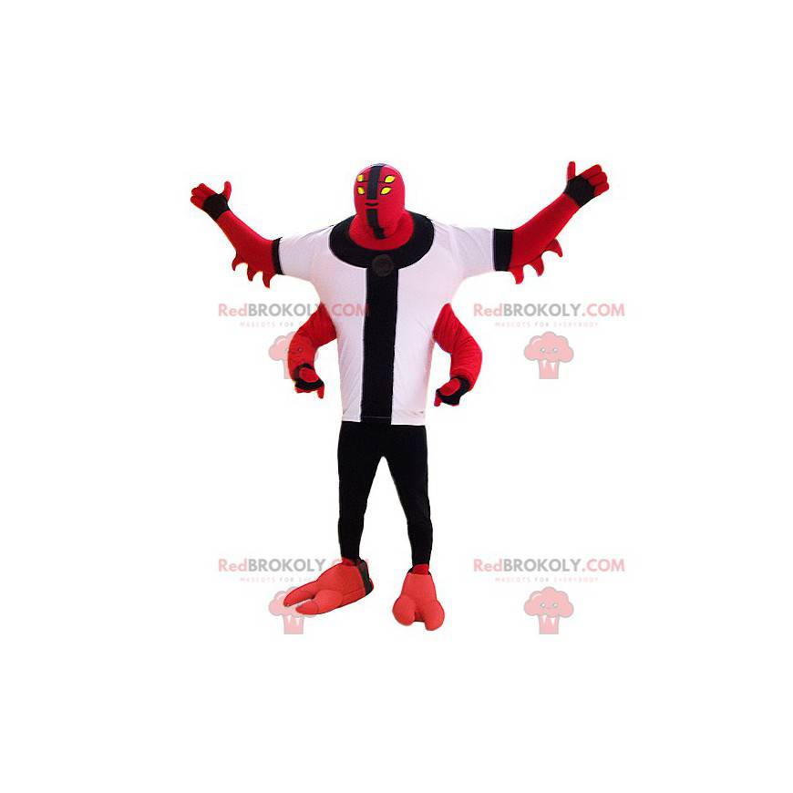 Mascote criatura monstro vermelho com quatro braços -