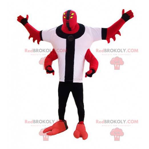 Red monster creature mascot with four arms - Redbrokoly.com