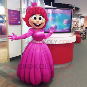 Magenta Tooth Fairy mascot costume character dressed with a Ball Gown and Bracelets
