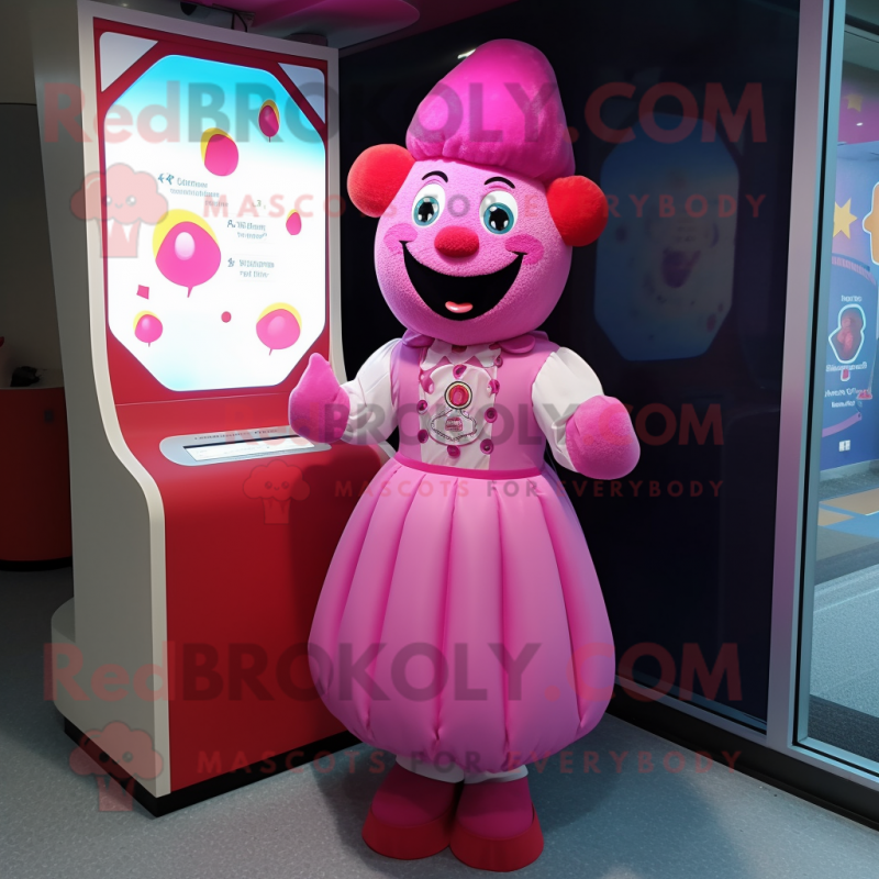 Pink Clown mascot costume character dressed with a A-Line Dress and Beanies