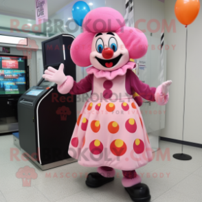 Pink Clown mascot costume character dressed with a A-Line Dress and Beanies