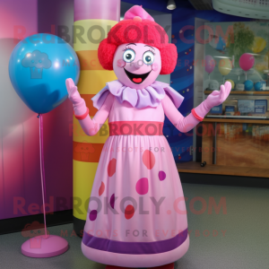 Pink Clown mascot costume character dressed with a A-Line Dress and Beanies