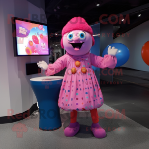Pink Clown mascot costume character dressed with a A-Line Dress and Beanies