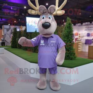 Lavender Elk mascot costume character dressed with a Polo Tee and Lapel pins