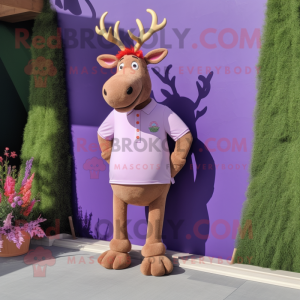 Lavender Elk mascot costume character dressed with a Polo Tee and Lapel pins