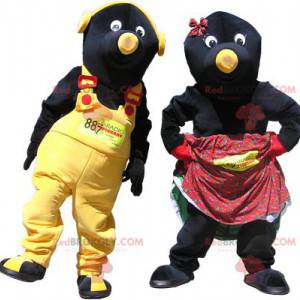 2 mascots couple of black and yellow moles - Redbrokoly.com